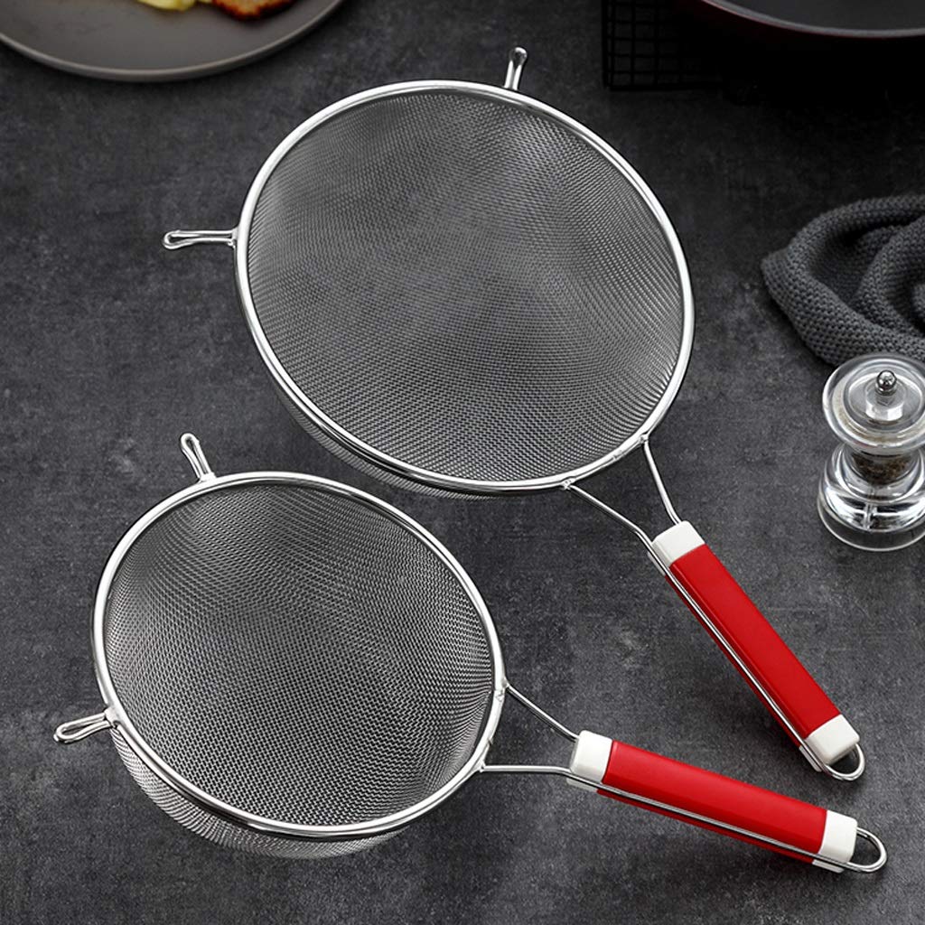 QUNINE Colador, colador, colador de Malla Fina de Acero Inoxidable de Primera Calidad con Asas Rojas, cucharón colador de 7-5/9,1 Pulgadas para Cocina (tamaño: L) (tamaño: L) (Rojo L)