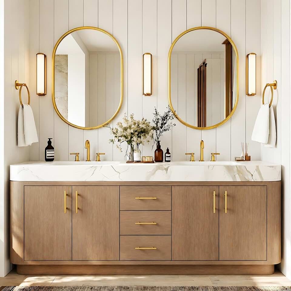 108 IN Freestanding Double-Sink Bathroom Vanity with Mirrors & Faucets