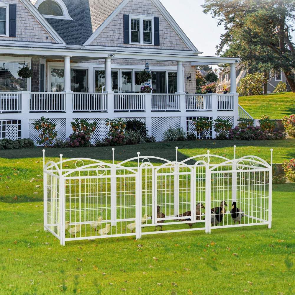 24 inch 8 Panels Metal Dog Playpen Indoor Fence Outdoor Exercise with Doors, Heavy Duty Fence for Large Medium Small Dogs Indoor Foldable Pet Puppy (White)