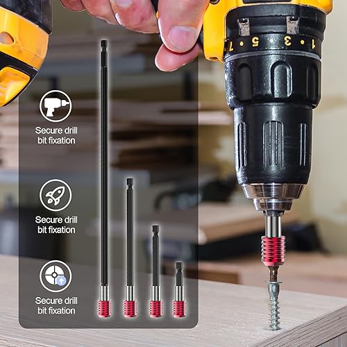 Miniatura 3 de Juego de 4 extensiones de brocas, soporte magnético para brocas de vástago hexagonal de 1/4 pulgadas en longitudes de 2, 4, 6 y 12 pulgadas, acero