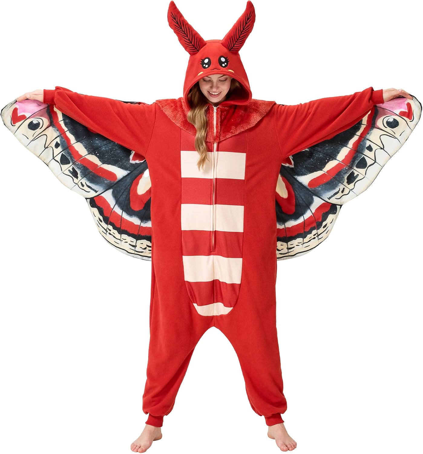 Mothman Onesie Pajamas for Adult, Silk Moth Halloween and Christmas Costume Cartoon One-Piece Cosplay
