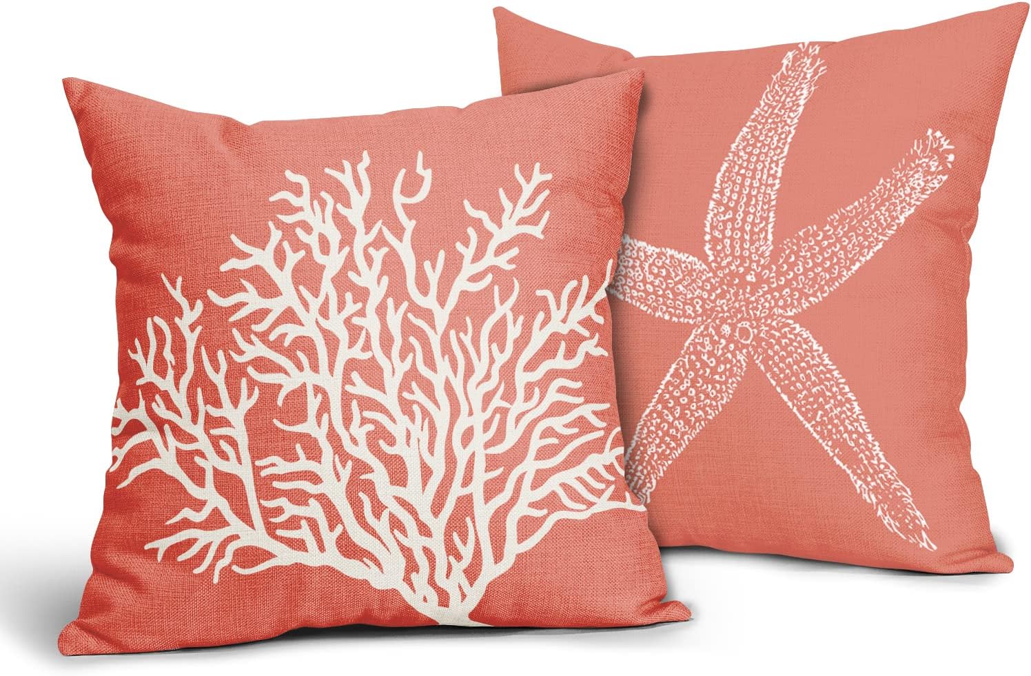 Coastal Coral Throw Pillow Covers 18x18 Inch Set of 2