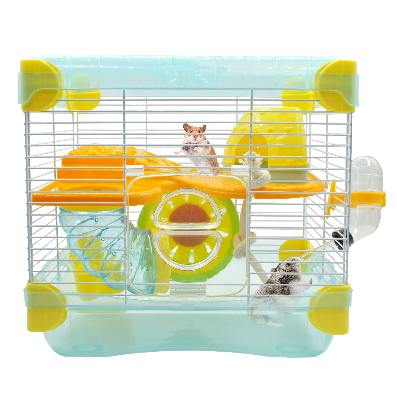 Photo 1 of MUYG 2 Layers Hamster Cage with Tubes Mouse Cage with Accessories Water Bottle Food Dish Transparent Hamster Habitat with Exercise Wheel for Hamster Guinea Pig Gerbil (10.9" x 8.1" x 9.8" Blue)