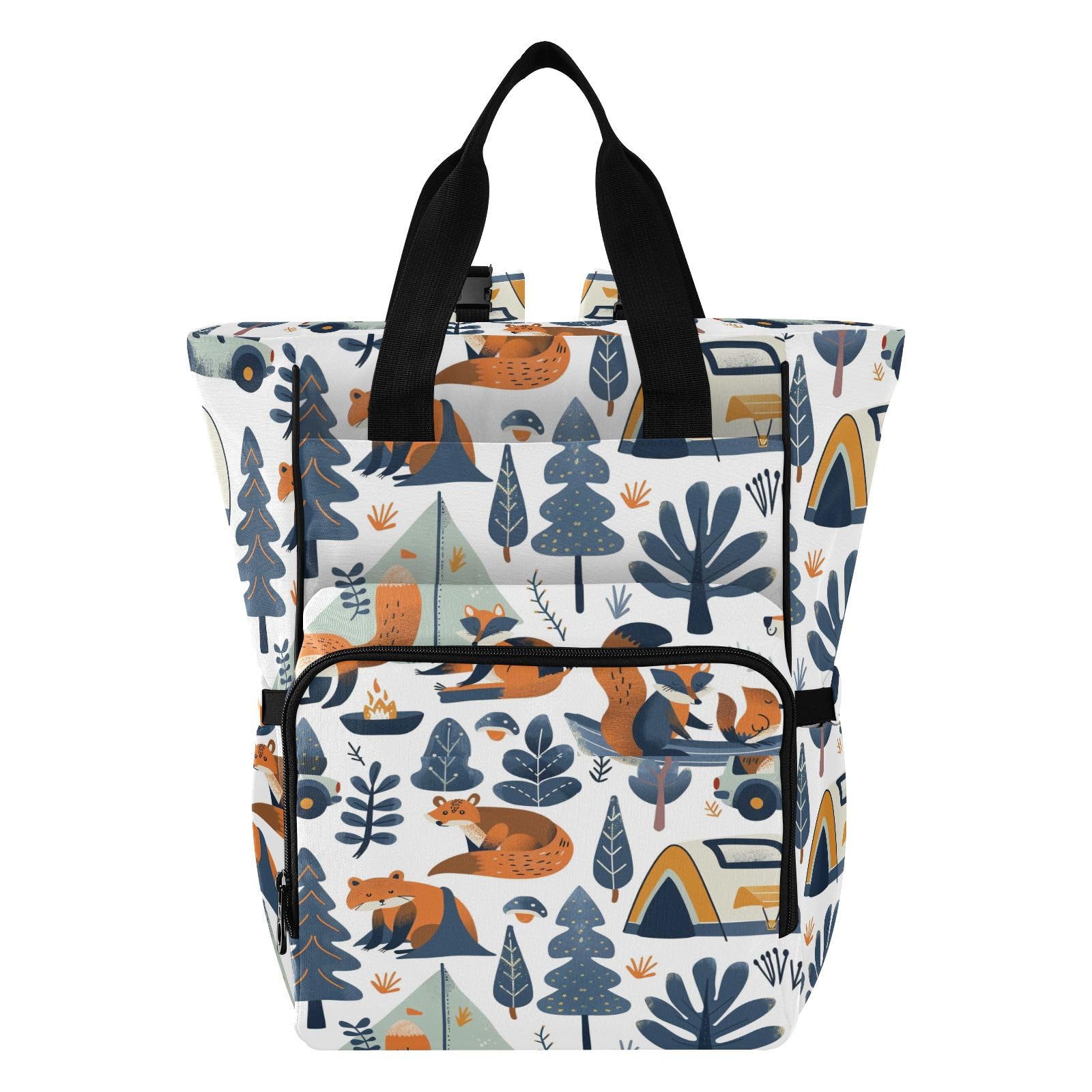 Mnsruu Borsa per pannolini per bambini con albero di volpe e fiori di grandi dimensioni, impermeabile, da viaggio, per mamme e papà