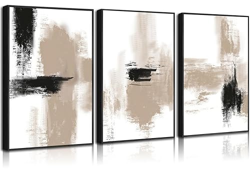 3Pcs Neutral Abstract Wall Art Black Beige Picture Wall Decor