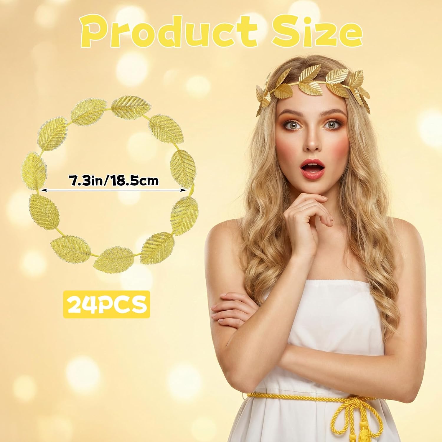 24 Pcs Gold Laurel Wreath Crown Gold Leaf Headband Greek Toga Goddess Costume Headpiece for Women Halloween Accessories