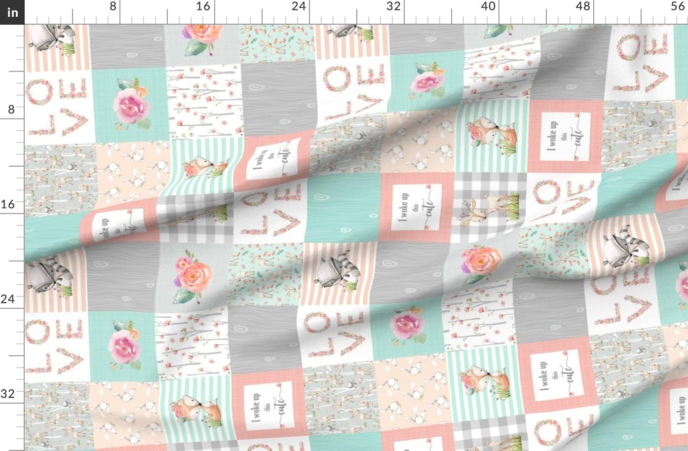 Spoonflower Fabric - Woodland Animals Girl Quilt Top Rotated Deer Fox Raccoon Patchwork Printed on Organic Cotton Sateen Fabric by The Yard - Sewing Quilting Apparel Home Decor