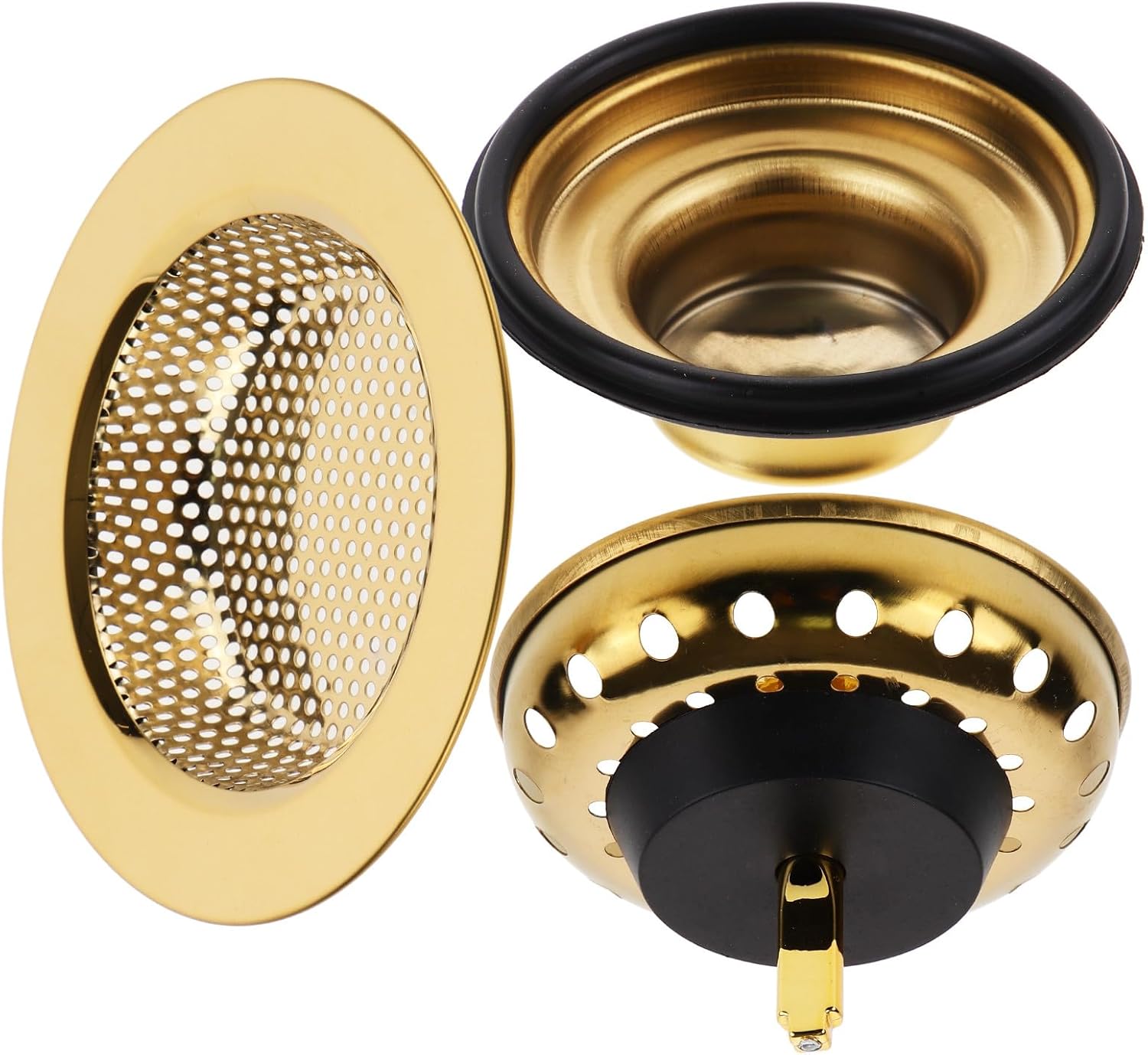 Kitchen Sink Drain Basket Strainer with Stopper Metal Sink Filter for Food Waste Catching Drain Cover Plug Set Accessories