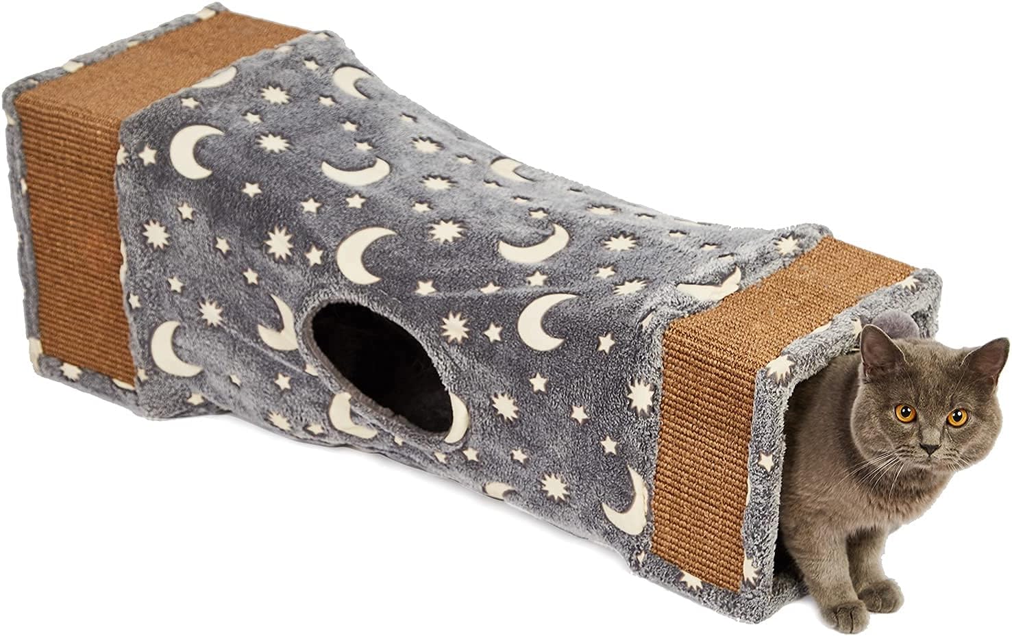 LUCKITTY Cat Sisal Scratching Tunnel,Cat Scratcher Tube Glow in The Dark with Plush Balls, Luminous Collapsible for Small Pets Bunny…