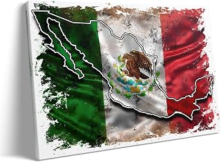Mexican Flag Canvas Wall Art Decor Framed Painting - 16X20 inch Mexico Flag with Map Poster Print, Mexican Oil Painting Artwork, Cultural Wall Decor, Living Room and Office Decoration
