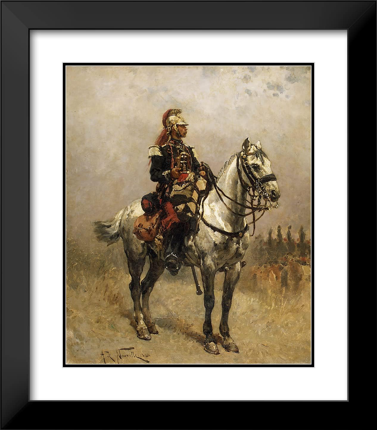 ArtDirect Alphonse Marie De Neuville 20x24 Black Modern Frame and Double Matted Museum Art Print Titled - A Cavalryman (1884)