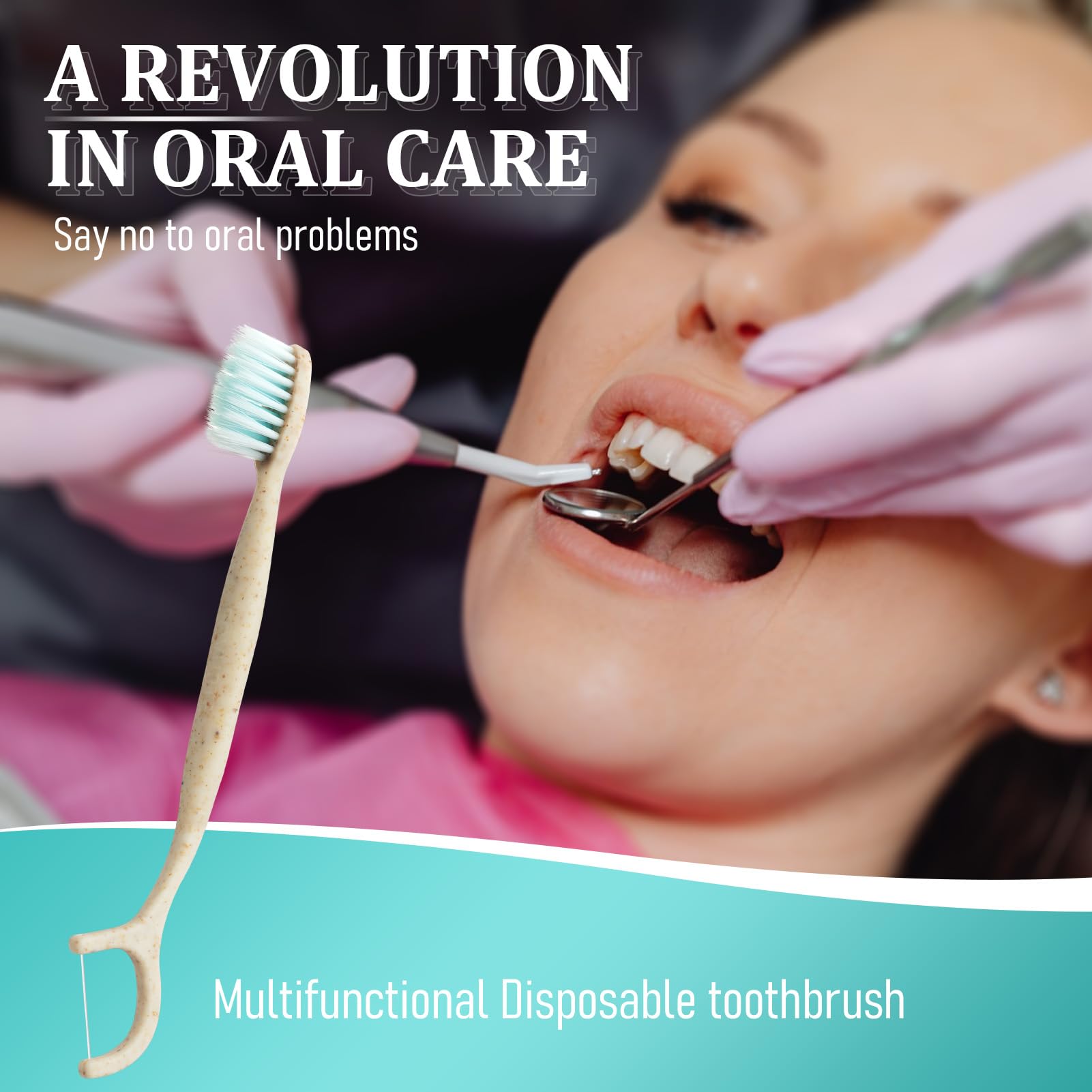 NUDUKO Cepillo de dientes de viaje, púas de hilo dental – 4 en 1 biodegradables desechables con raspador de lengua, cepillo de dientes ecológico envuelto individualmente para adultos y niños, cuidado