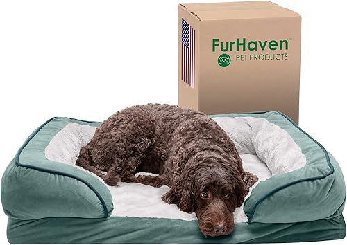 Furhaven - Cama para mascotas de espuma de gel refrescante para perros y gatos, comodidad perfecta, con ondas, de terciopelo de felpa con funda