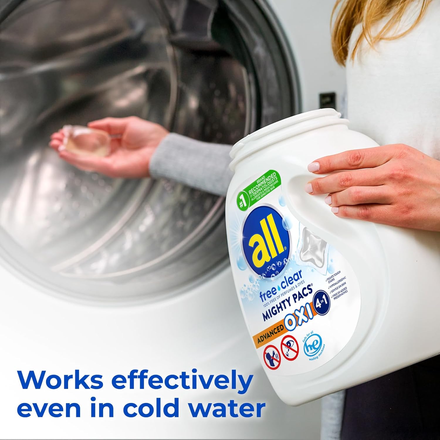 all Unit Dose Laundry Detergent, Mighty Pacs, Free Clear, OXI, 72 Count