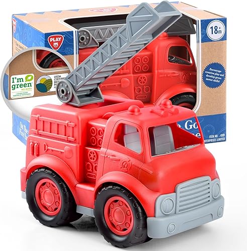 Play Camión de bomberos de juguetes ecológicos, producto certificado por USDA, I'm Green basado en BIO, verificado por ASTM D6866, habilidades