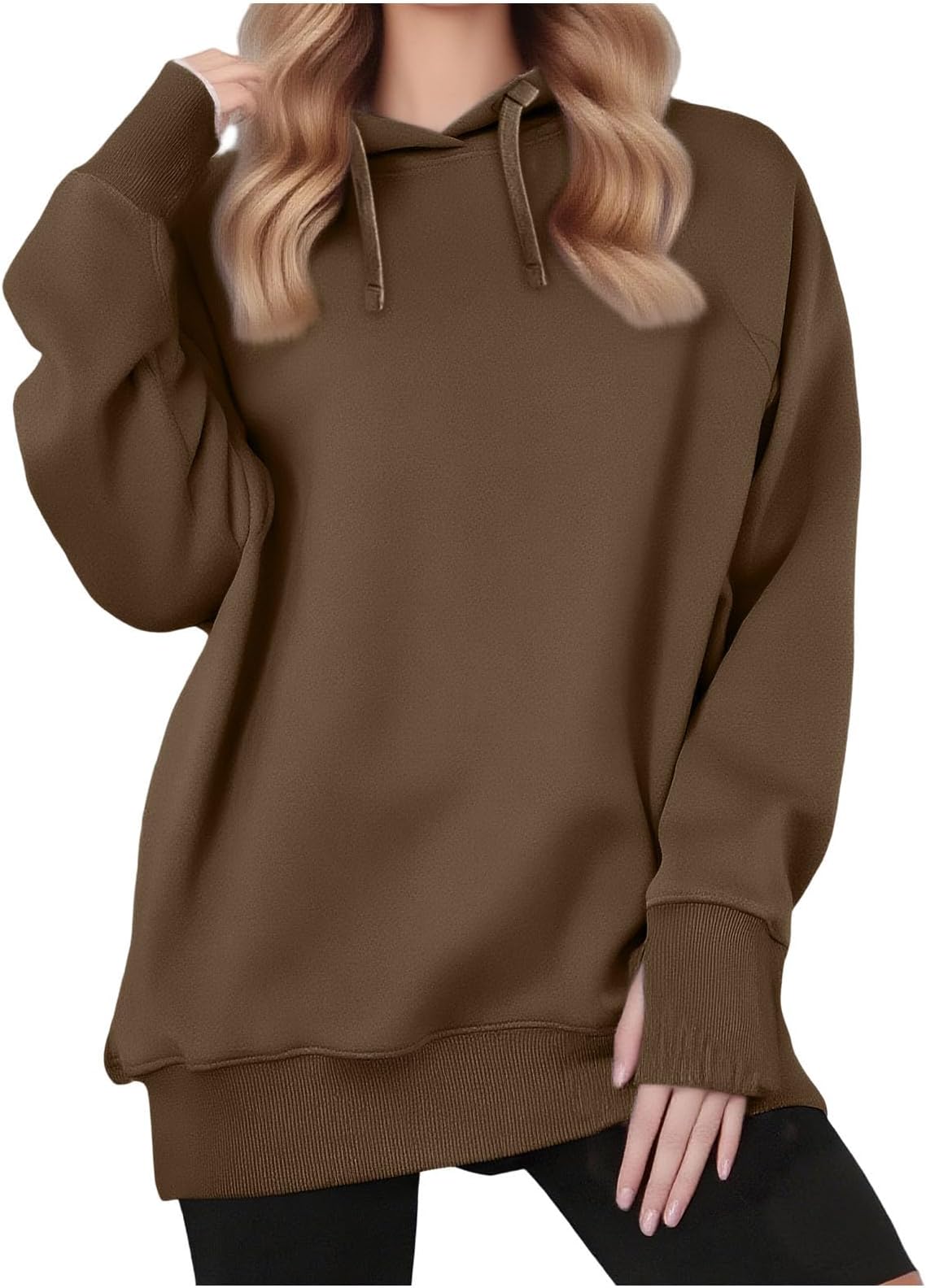 Womens Plain Hoodies Oversized Sweatshirts Pullover Fleece Sweaters with Thumb Hole Winter Fall Outfits Y2k Clothes