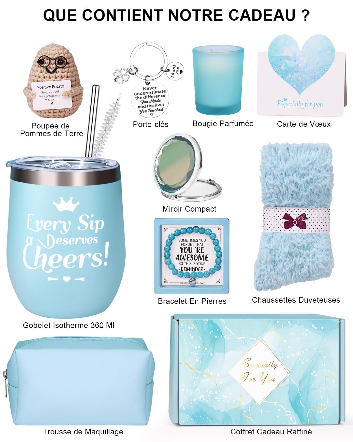 Cadeaux D'anniversaire pour Femmes, Coffret Cadeau Unique Comprenant un Gobelet, Des Chaussettes Douillettes, Miroir, Cadeaux D'anniversaire Attentionnés pour Elle, Meilleures Amies, Maman
