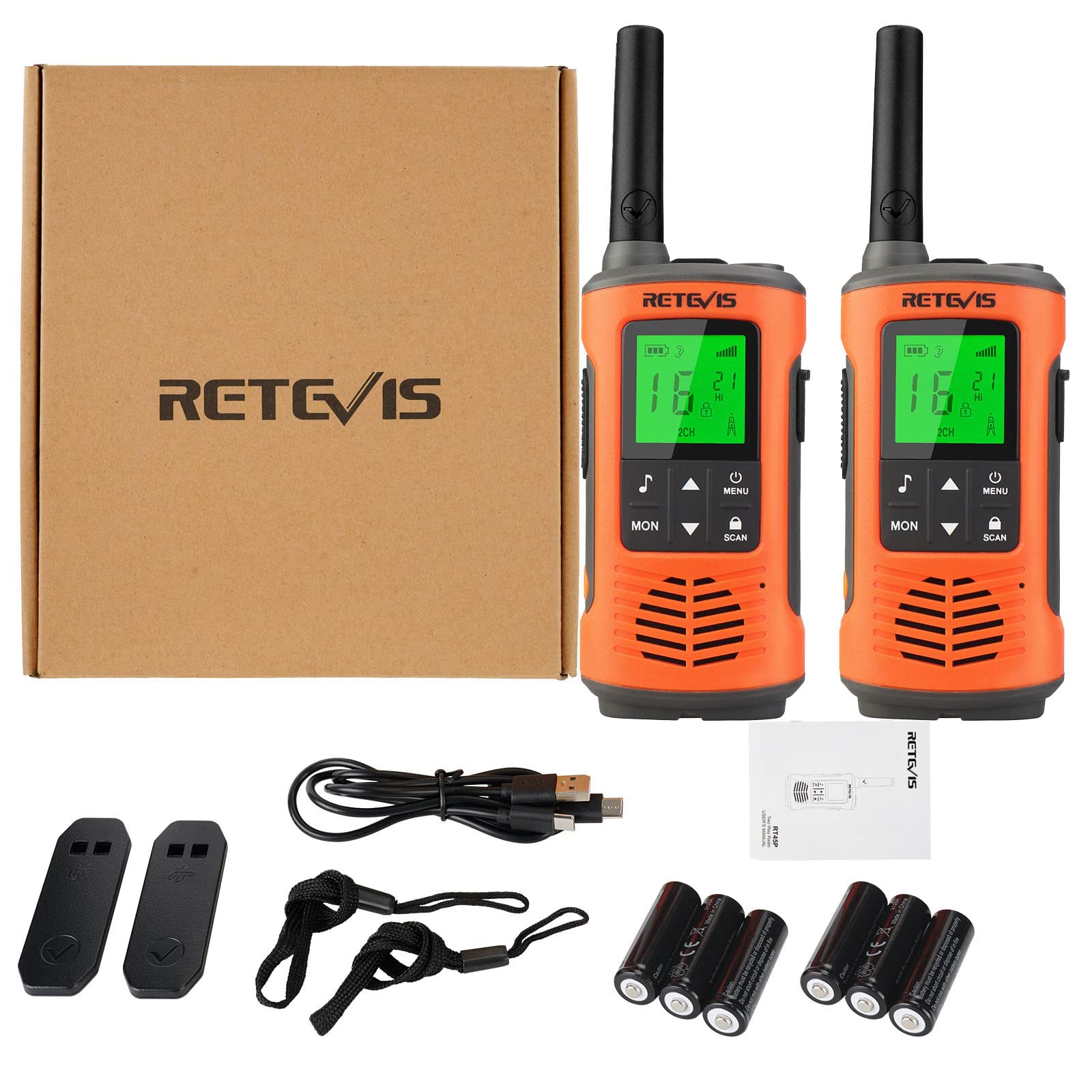 Retevis RT45P Walkie Talkie, IP67 Impermeable Radio Portatil Exteriores | PMR446 Sin Licencia Walkie Talkie Recargable para Adultos, Actividades Al Aire Libre Caza, 16 Canales, SOS Linterna LED