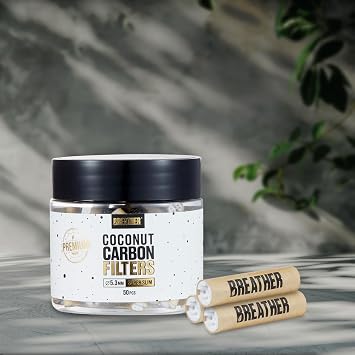 Breather - 50 pcs Super Slim 5.3MM Coconut Activated Charcoal Filters with Ceramic caps
