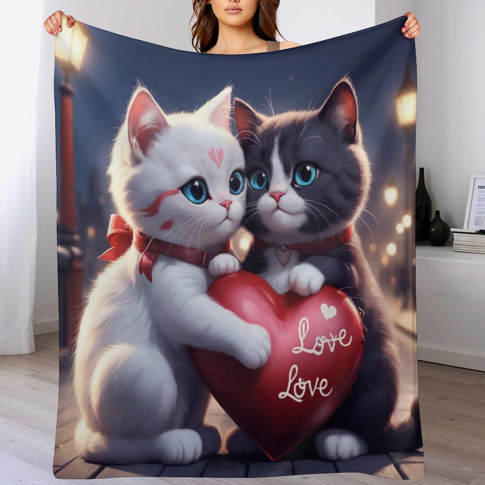 Plaid couverture chat en flannel 140x180cm jeté de canapé gris