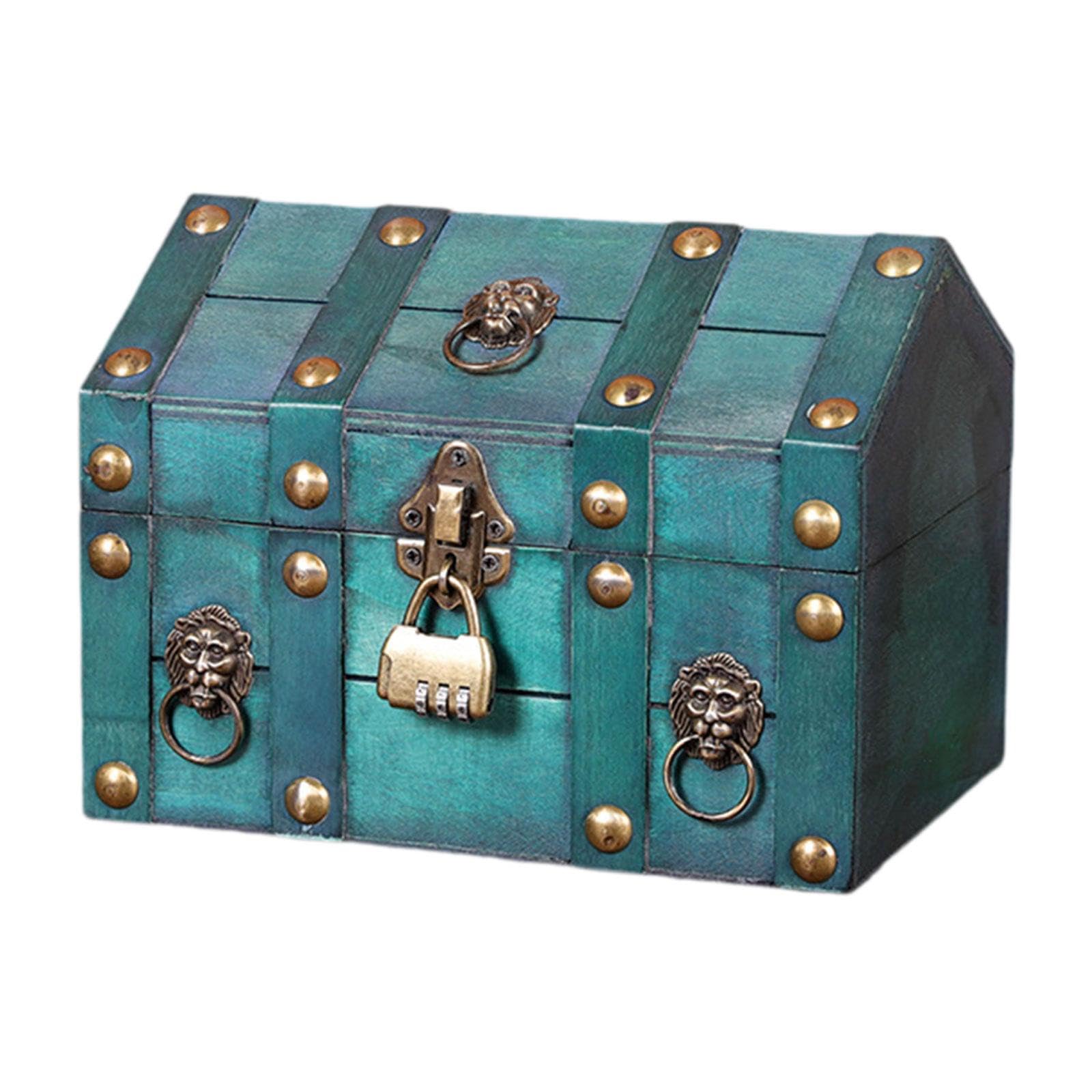 Pirate Treasure Chest with Combination Lock Wooden Creative Decorative Trunk Green |Home & Garden | Furniture | Trunks & Chests-image-36