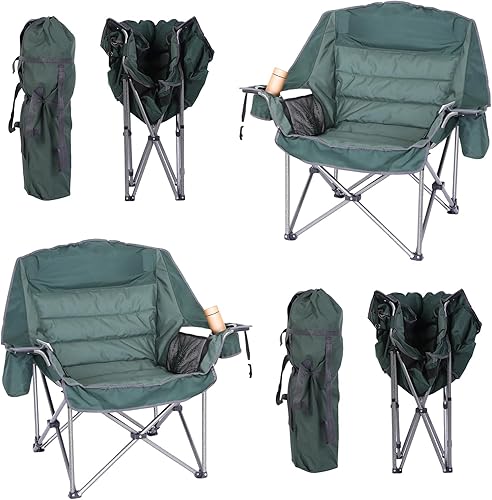 Silla plegable de campamento, silla acolchada, silla de campamento de gran tamaño, silla de césped para adultos, bolsa de transporte resistente de