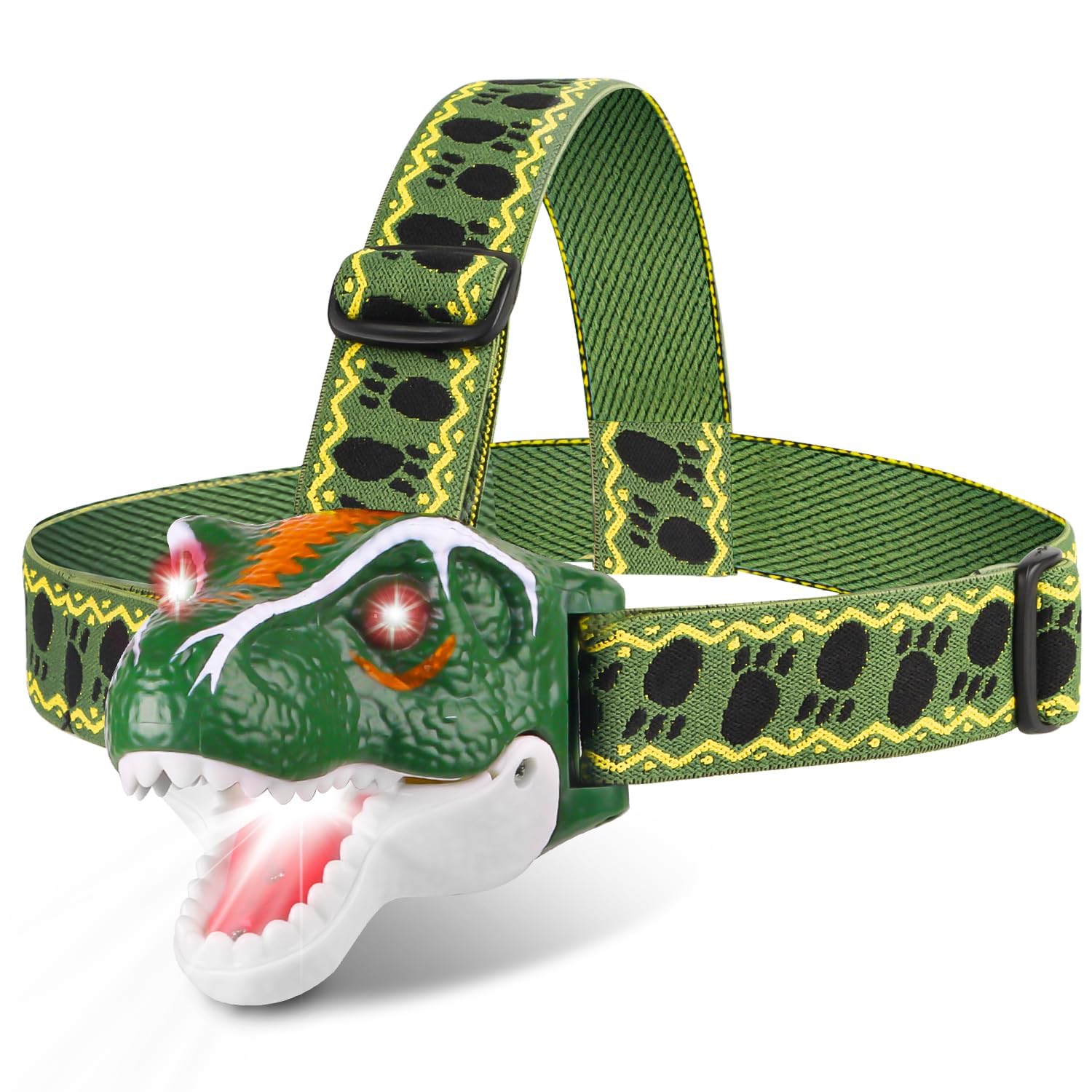 QCTOYS Dinosaur Headlamp - T-Rex Toys for Kids LED Head Torch Realistic Dino Roar Sounds 3 Modes Flashlight Helmet Light for Reading Running Camping Hiking Fishing Stocking Stuffers Gifts