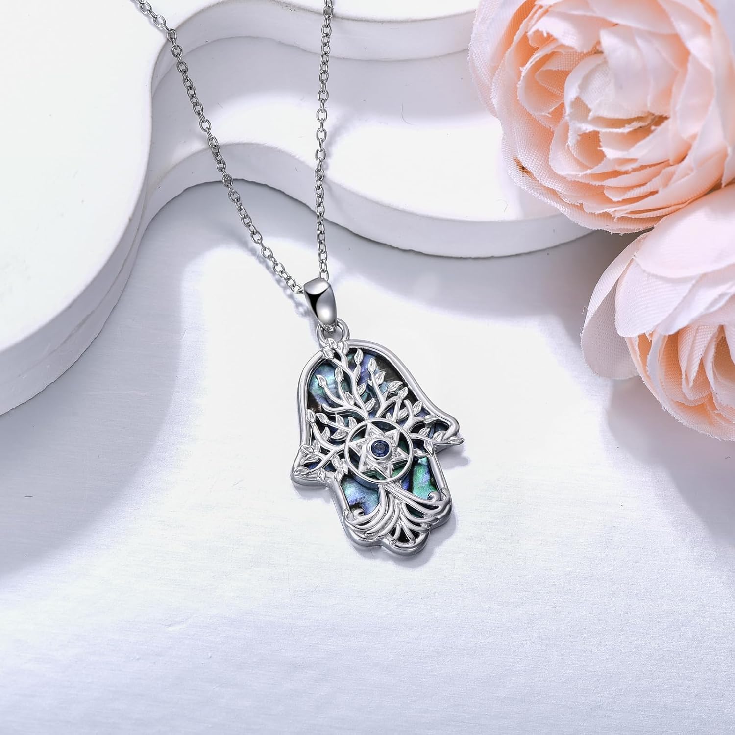 Hamsa Necklace 925 Sterling Silver Evil Eye/Lotus Flower/Star of David/Chai/Yin Yang Hamsa Hand Pendant Jewelry Hand of Fatima Gifts for Women - Image 3
