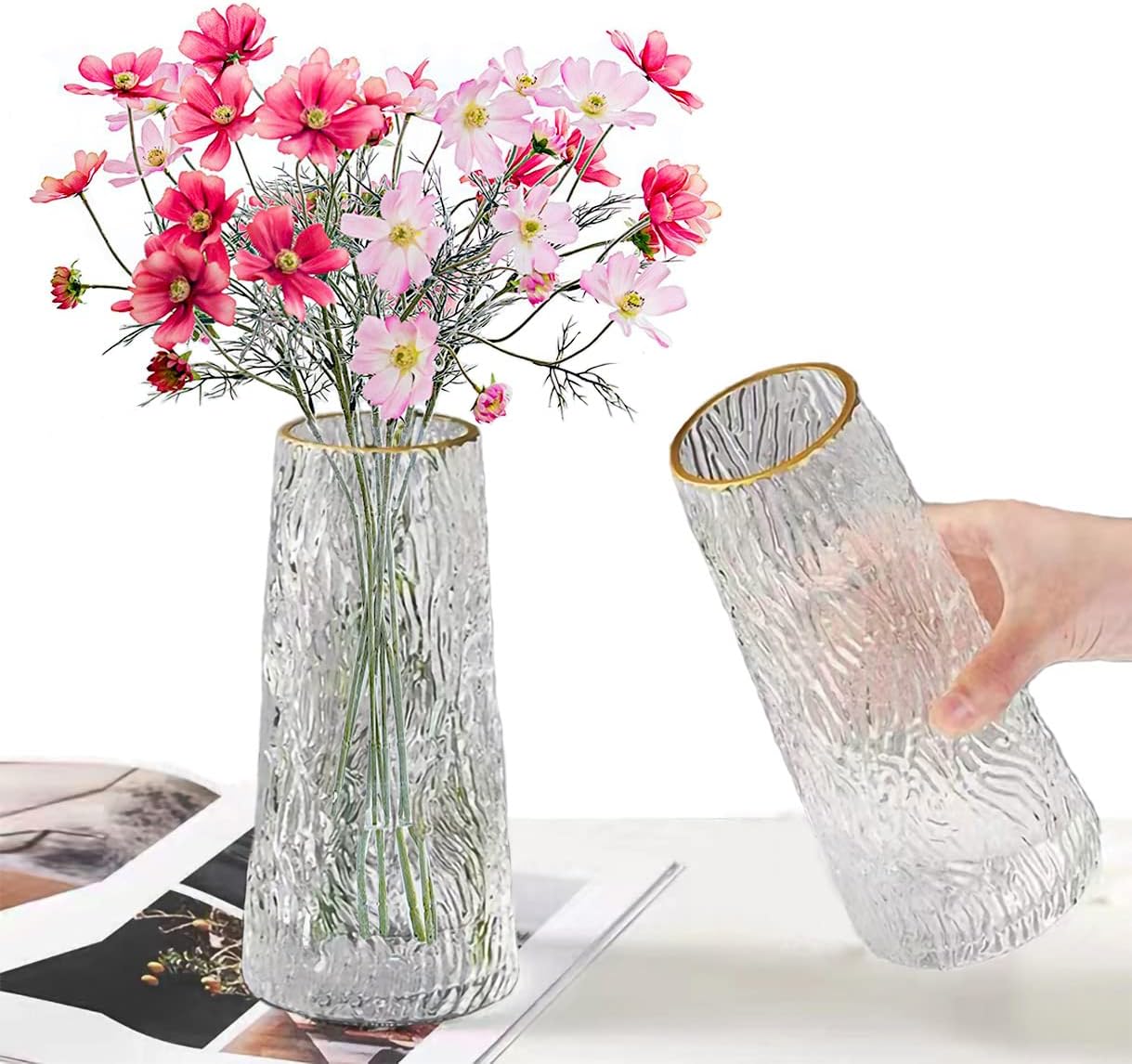 Amazon.de Holdyfine Flower Vase Zylinder Glasvase Tulpenvase, Kristall