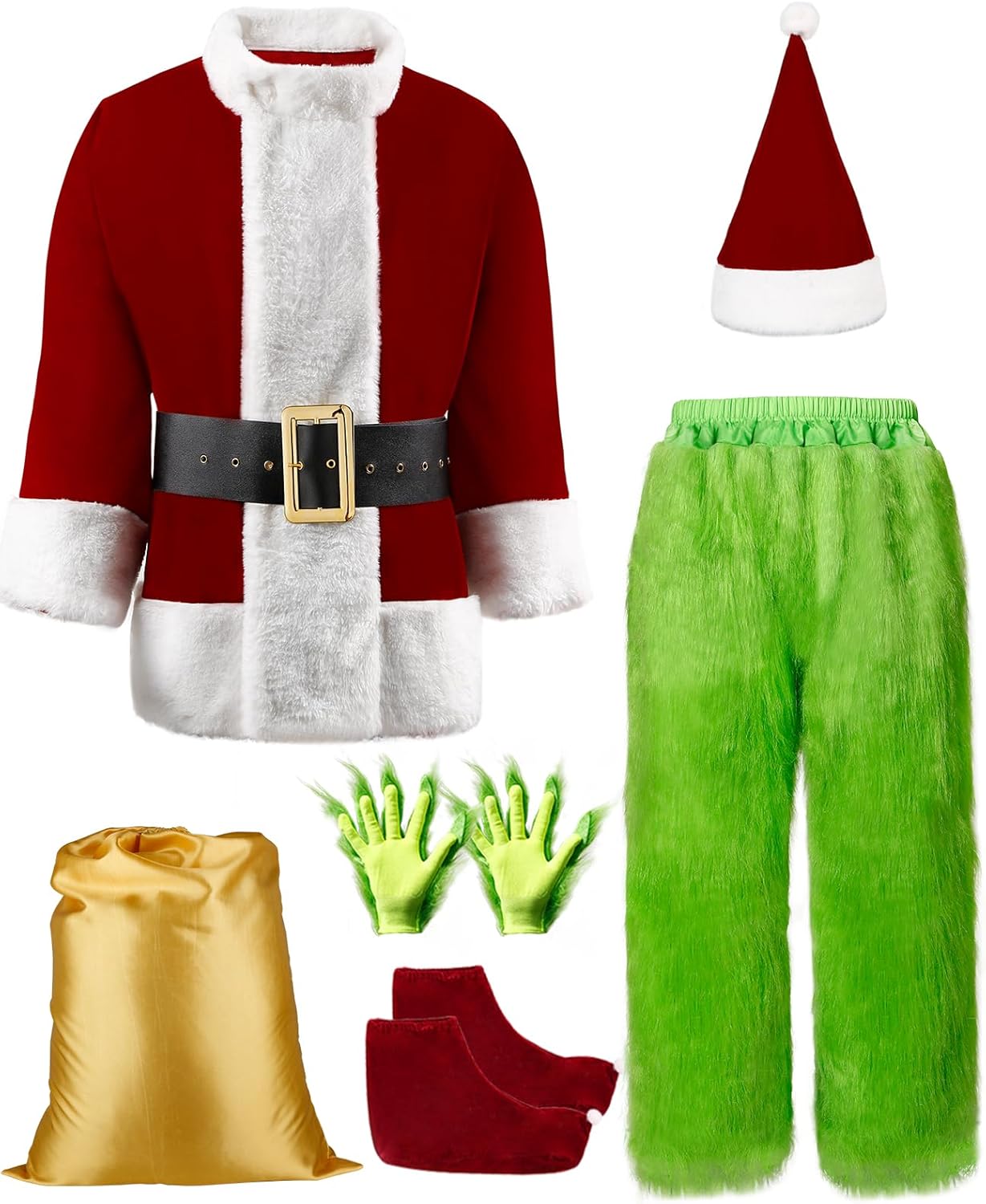 Christmas Halloween Green Santa Claus Costume Funny Santa Suit for Men Adult Cosplay Costume Xmas Outfit
