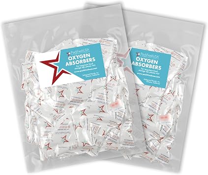 PackFreshUSA 100 Pack - 500cc Oxygen Absorber Packs - Food Grade - Non-Toxic - Food Preservation - Long-Term Food Storage Guide Included