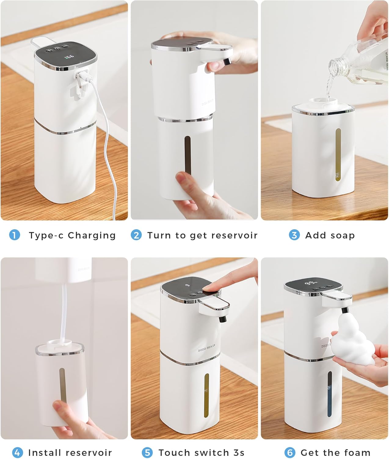 2 Pack Automatic Foaming Soap Dispenser, 400ml//13.53oz, USB Rechargeable, 9- Adjustable Foam Levels, IPX5 Waterproof, Touchless & Wall/Tabletop Use for Kitchen Bathroom, White