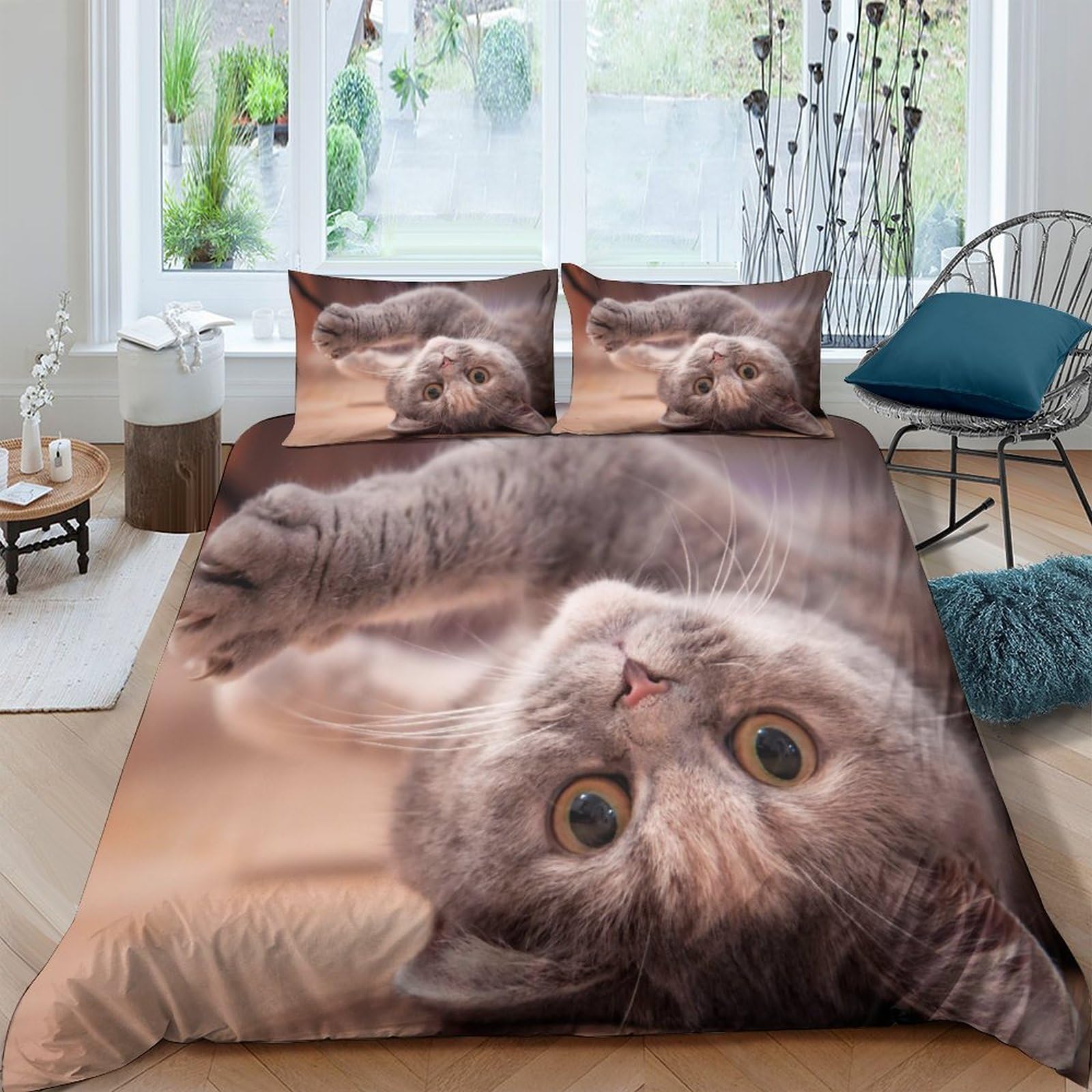 Parure de lit de luxe IOFEER housse de couette imprimée 3D chaton premium