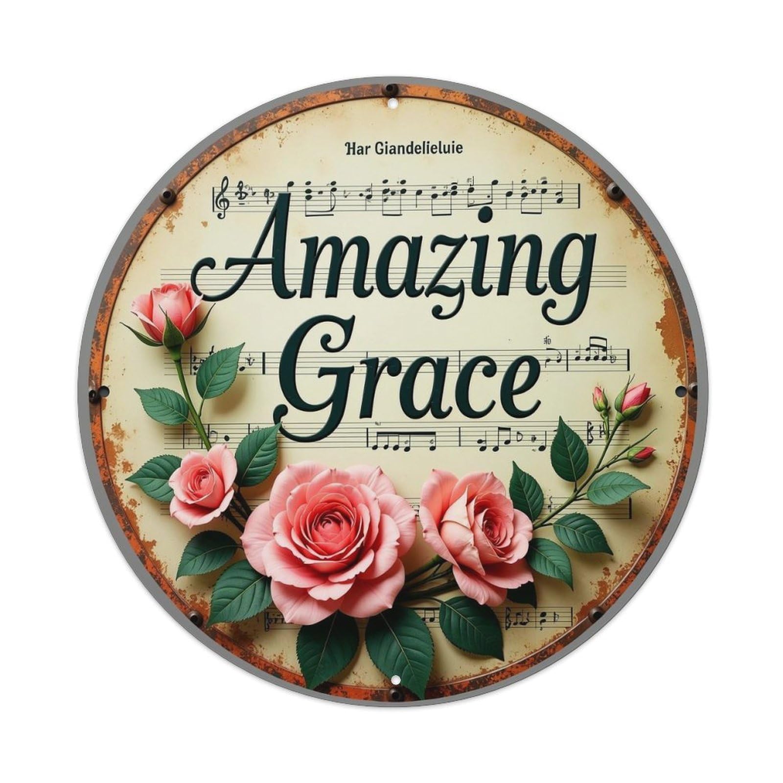 Amazing Grace Music Roses Vintage Metal Tin Sign Plaque