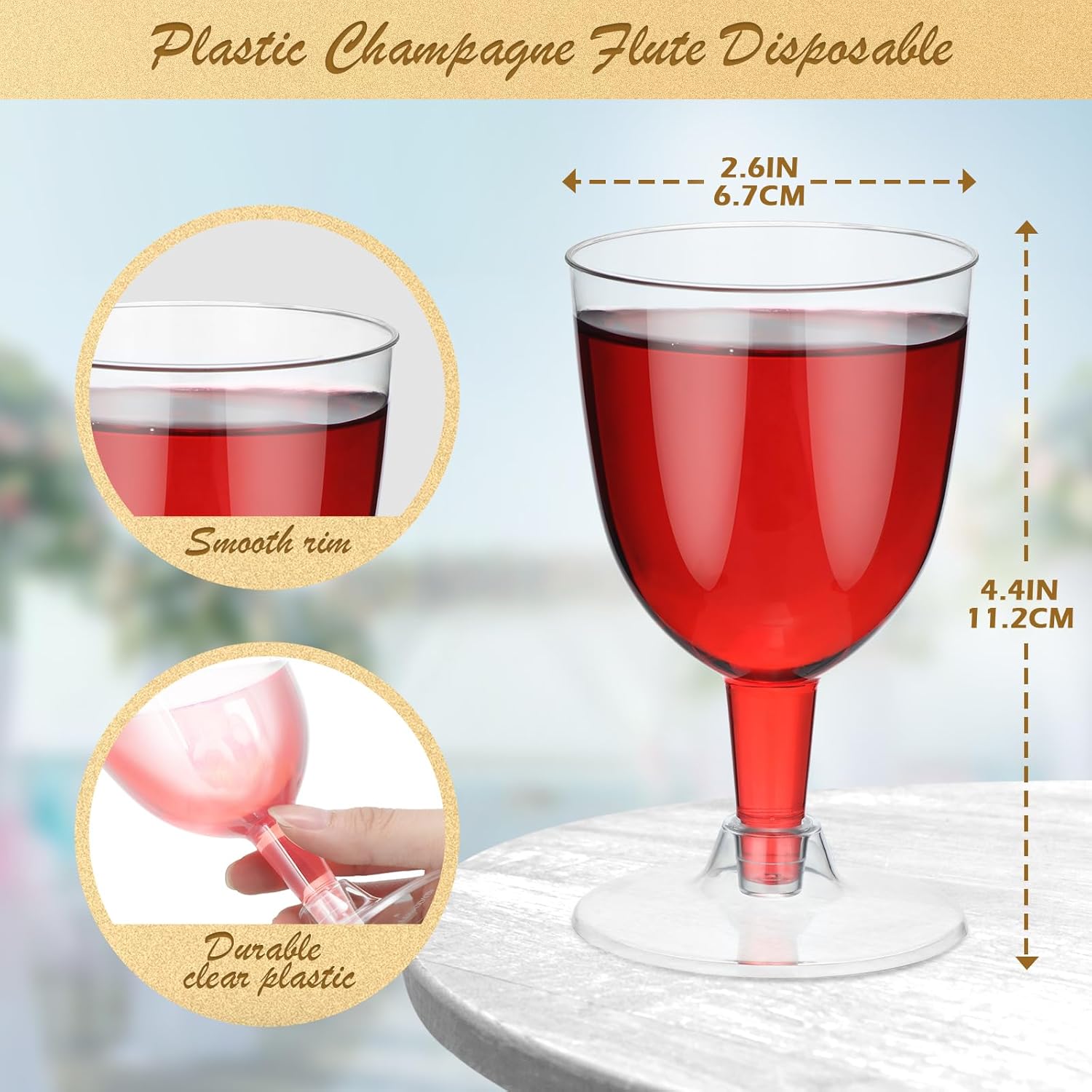 Mimorou 100 Pieces 5 oz Disposable Wine Glasses with Stem Bulk Disposable Party Cups Goblet Wine Glasses for Valentine's Day, Outdoor Parties, Birthdays, Weddings, BBQ, Picnic - Image 2