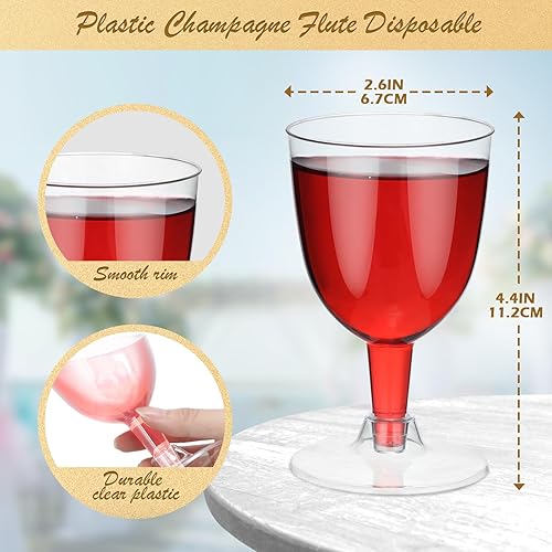 Miniatura 2 de 100 copas de vino de plástico de 5 onzas con tallo a granel desechables de plástico para fiestas, copas de vino para cumpleaños, bodas, Navidad,