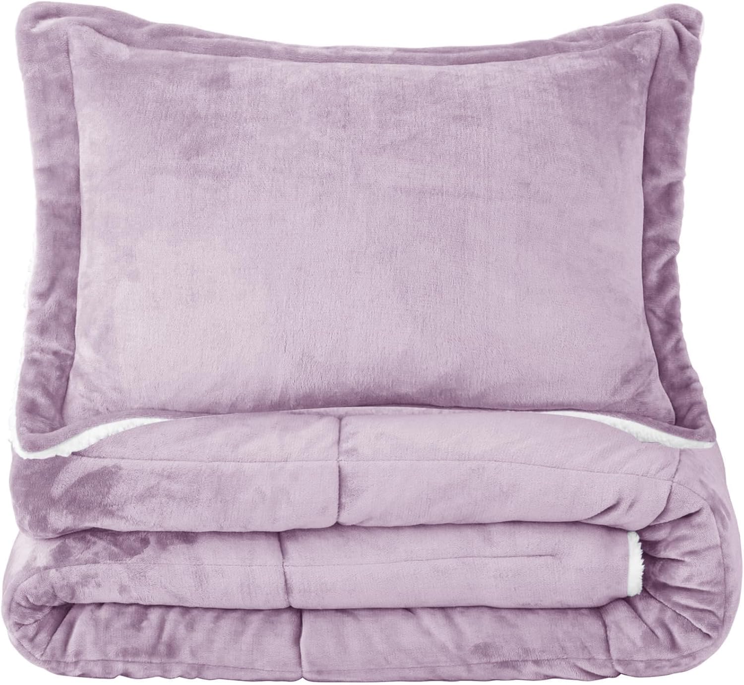 Seward Park Lavender Purple Fuzzy Sherpa Comforter Set Twin XL Size, All Season Fleece Spring Blanket for Girls, Soft Warm Winter College Dorm Bedding Sets with 1 Pillow Sham