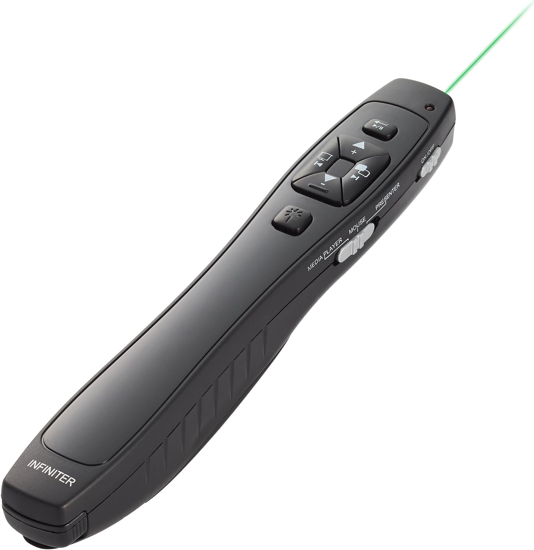INFINITER LR-8G Wireless Presenter, 4-In-1 Function: Presentation Remote, Wireless Mouse, Media Player Control, Green Light. Works Great for PowerPoint on Windows.