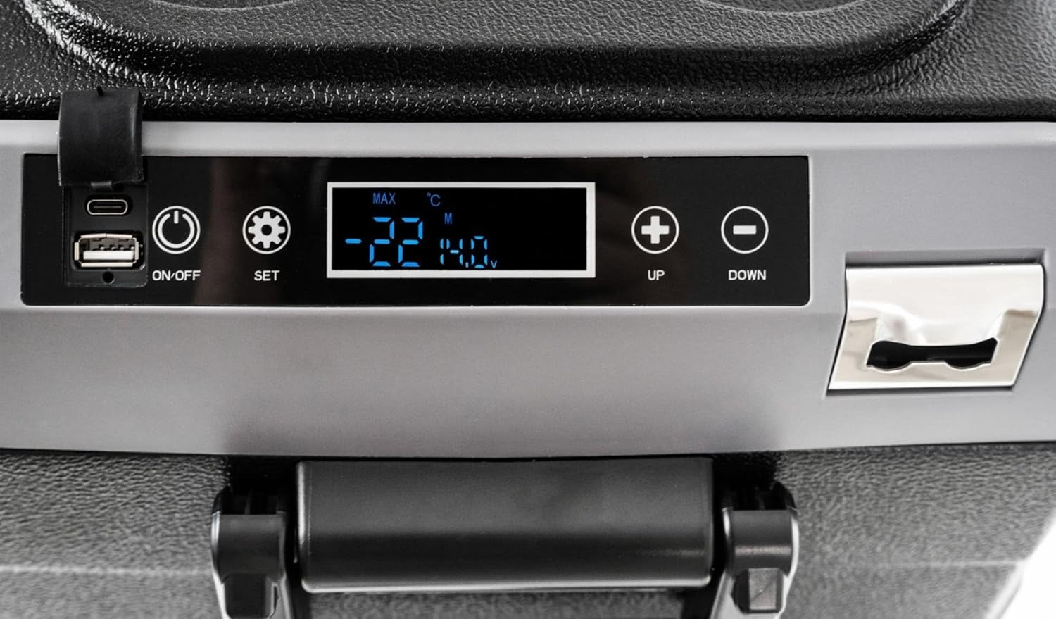 G21 Zion Compressor Fridge 12/24V and 240V 60L Capacity Swing Lid USB and USB-C Outlets Bottle Opener