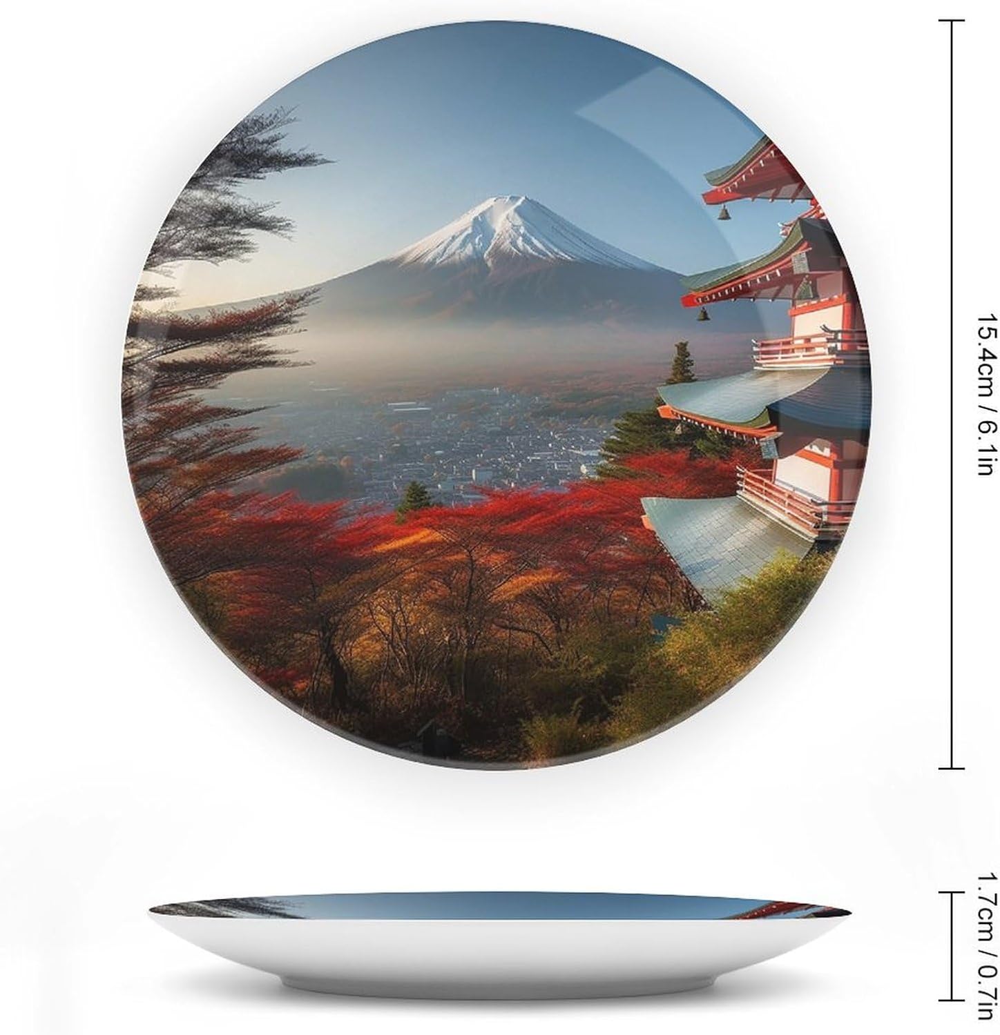 Japan Mount Fuji Landscape Round Art Ceramic Plates Modern Art Bone China Dinner Plates with Display Stand & Wall Hook for Wall Hanging Decoration Home, Kitchen Or Table Decor image 2