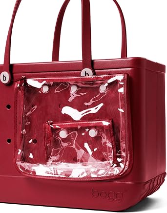 BOGG BAG - Original, Large Tote - Burgundy Baller, White Buttons - 19in L x 9in W x 14in H - Beach, Pool, Boat, Sports - All Purpose EVA - Lightweight, Washable, Durable