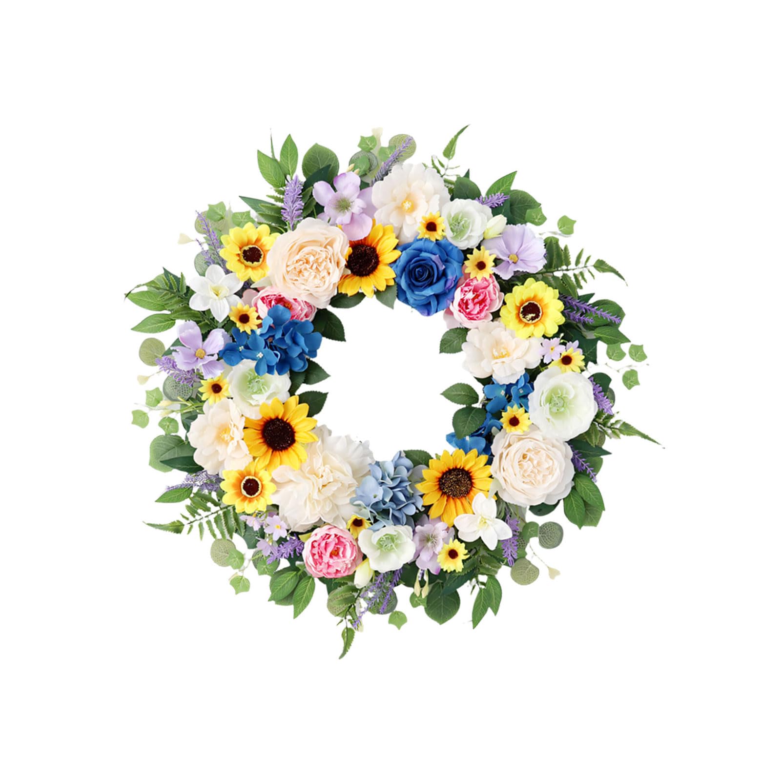 SueaLe Artificial Spring Wreath 55X55CM Realistic Simulation Flower Wreath with Leaves for Door Easter Mother ’ S Day Decoration Realistic Flower Hoop