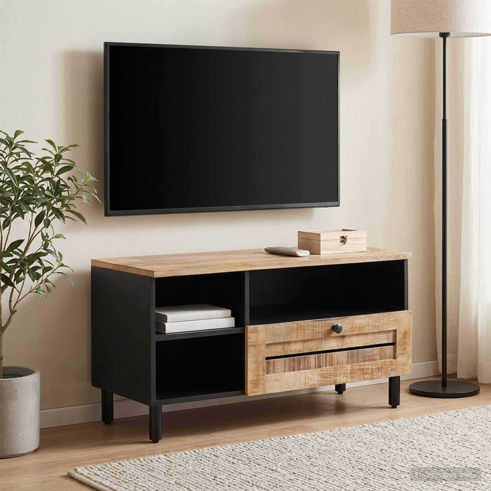Mueble de almacenamiento de madera, mango macizo, 80 x 33,5 x 46 cm, con