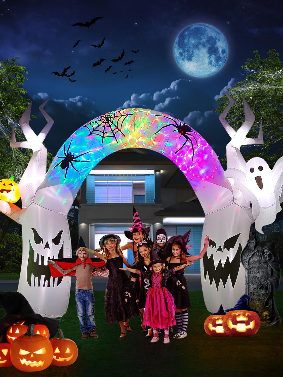 EBANKU 10FT Halloween Inflatable Decoration Colorful Pumpkin Ghost Decorations with Build-in LEDs,Blow Up Yard Inflatables for Party Indoor,Outdoor,Lawn,Garden Decor (EBANKU-MTS-170)