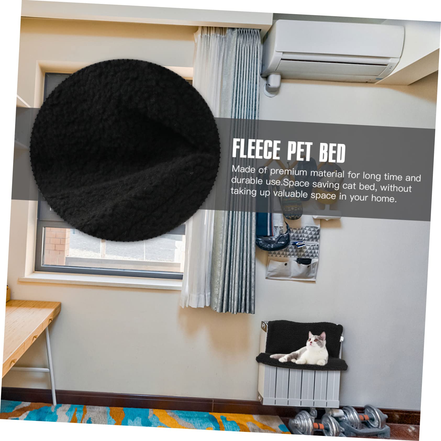 Hamaca para Gatos Colgante Estructura de Metal y Almohadón de Vellón Negro, Cama Cálida para Invierno Fácil de Almacenar y Desmontable