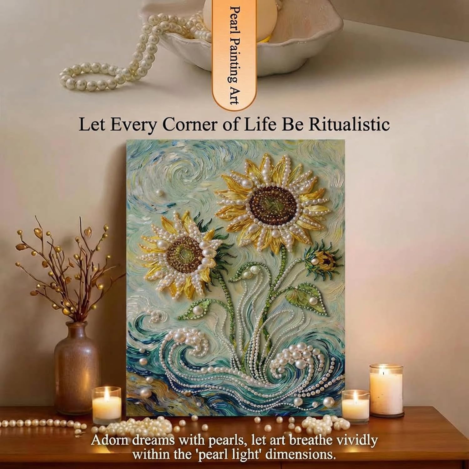 Hongfeixiang US DIY 3D Plastic Pearl Painting Kit, Pearls Painting Kit for Adults Beginner, Pearl Mosaic Art, Home Office Wall Art Decor Creative Craft Gift for Women 15.76x19.69 inch (Sunflower)