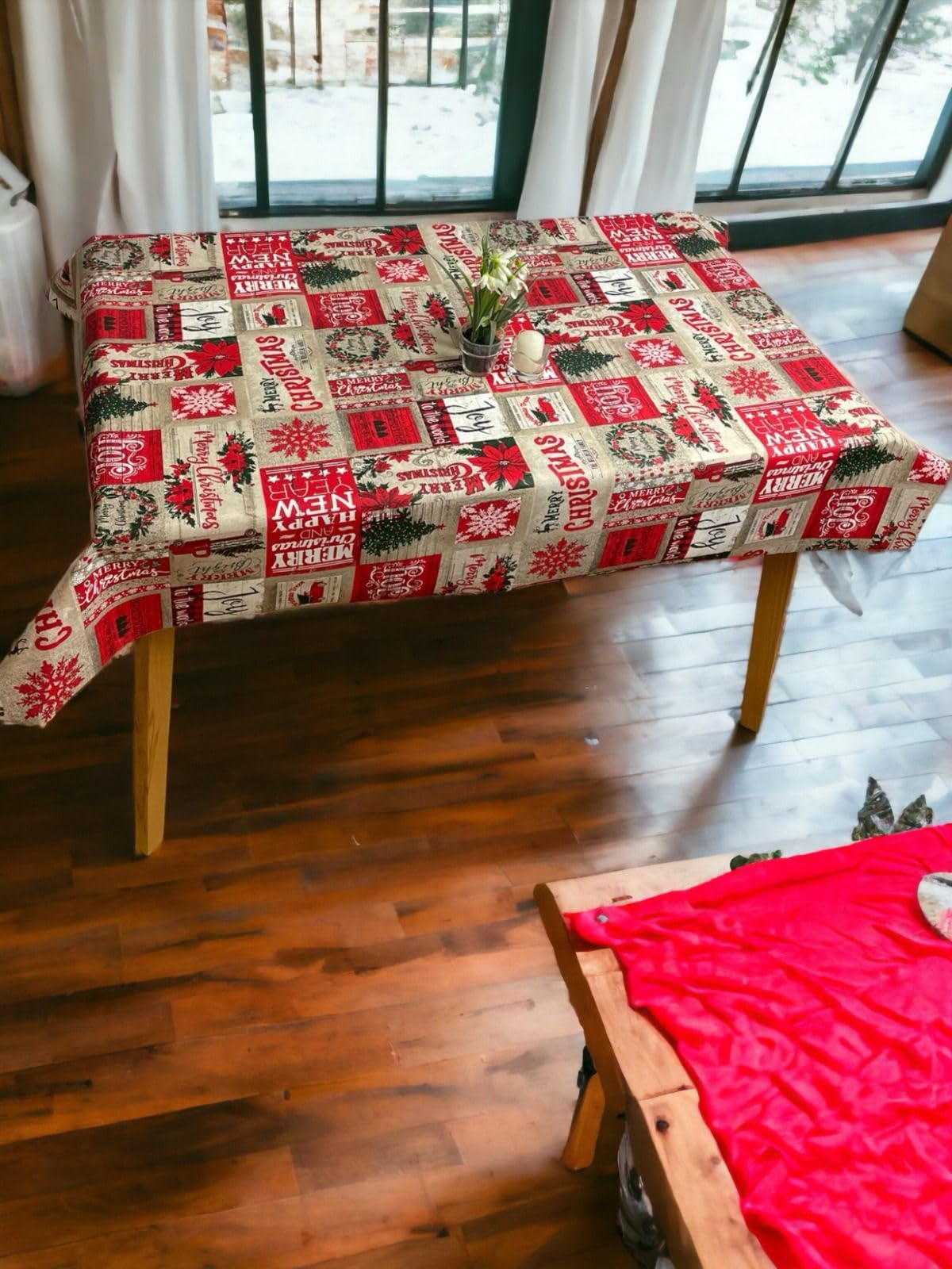 Mantel Tela resinada, Antimanchas, Impermeable para Mesa Cuadrada, Rectangular o Redonda - Motivos navideños - Merry Christmas (140_x_350_cm)