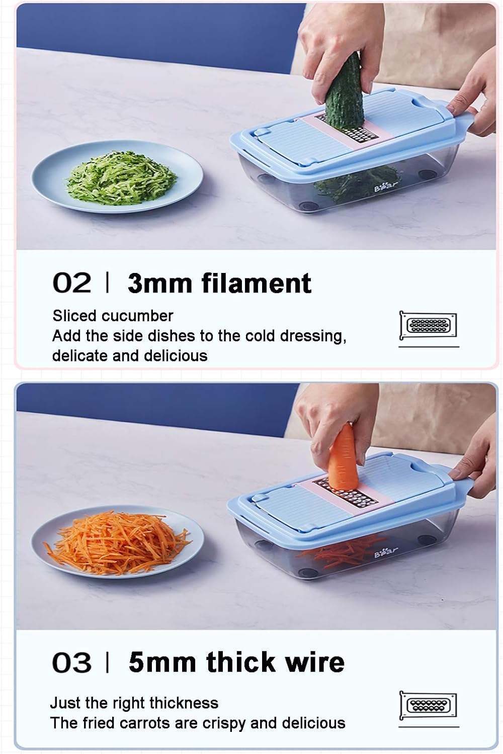 Salad Food Chopper Potato Carrot Tomato Cucumber Cutter Onion Vegetable Chopper Slicer Dicer Multifunctional Mandolin Slicer Manual Vegetable Spiralizer with Container / 5 Blades-Blue 28 x 13.5 x 10