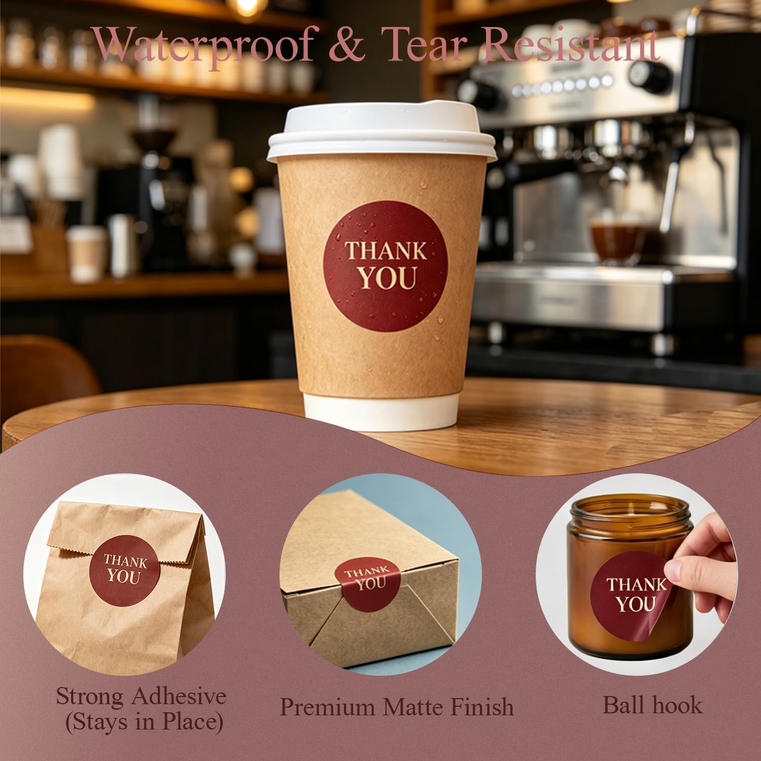 500PCS Thank You Stickers Roll, 1.5 Inch Round Self-Adhesive Labels for Small Business Packaging, Wedding Favors, Gift Boxes & Envelopes, Red 22