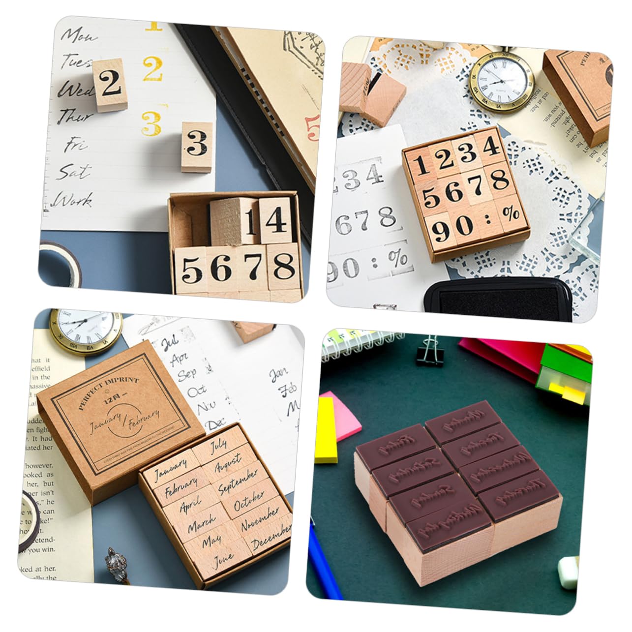 Gadpiparty 120stücke Teiliges Holzstempel Für Und Monate Journal Stempel Für Bastelprojekte Scrapbooking Und Persönliche Notizen Für Dekoration Und Geschenkideen